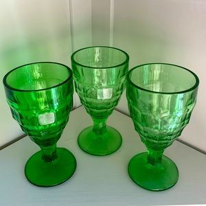 Three Uranium Glass Footed Drinking Glasses